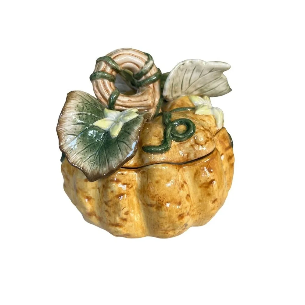 Vtg Fitz & Floyd Garden Gourmet Pumpkin Fall Harvest Bowl Lid Thanksgiving Gourd